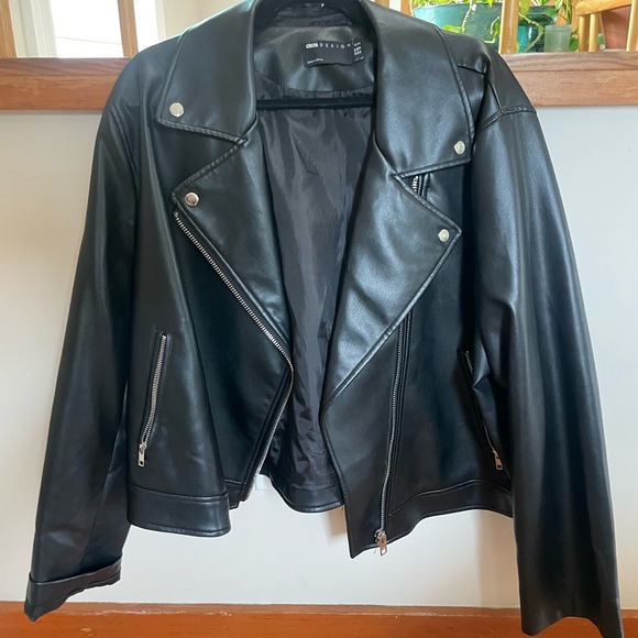 ASOS Curve Jackets & Blazers - Black Leather Moto Jacket Asymmetrical Zipper